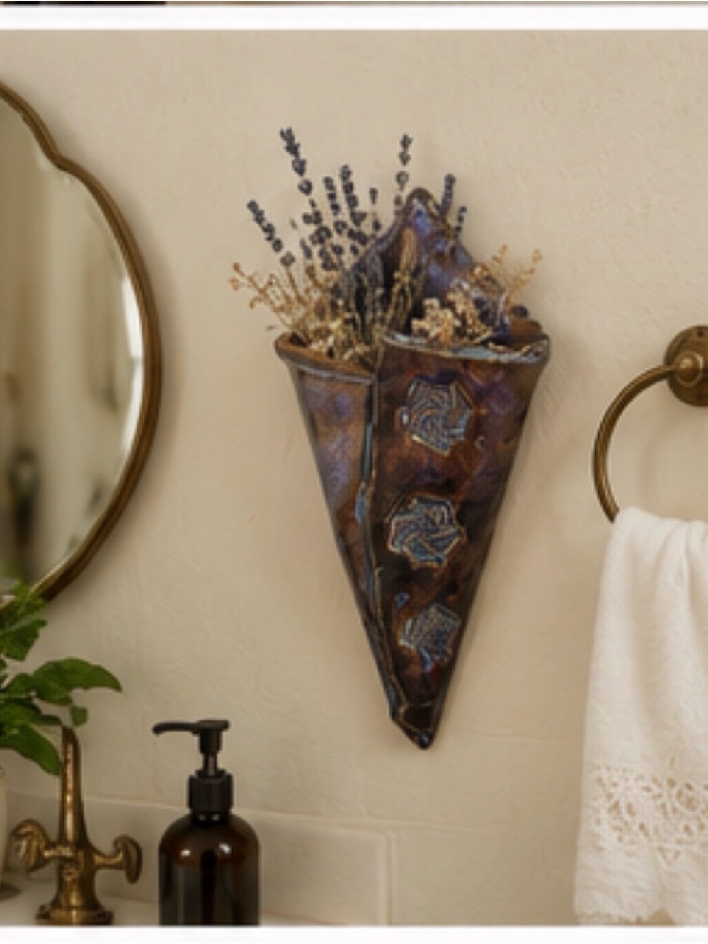 Signed Handmade Ceramic Wall Pocket‎ Vase Boho Rustic Decor